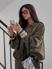TRAFZA Women Brown Green Suede Jacket Loose Casual Bomber Coat Lapel Zipper Long Sleeve Jackets Vintage Lady Motorcycle Outwears